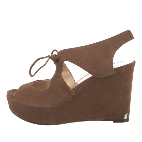 Jimmy Choo Nayeem Suede Platform Strappy Wedge Sandals Khaki Brown sz 40 - Picture 2 of 11